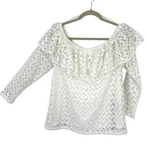 Jill Stuart Off Shoulder Lace Top size XS White Floral 3/4 Sleeve Pullover